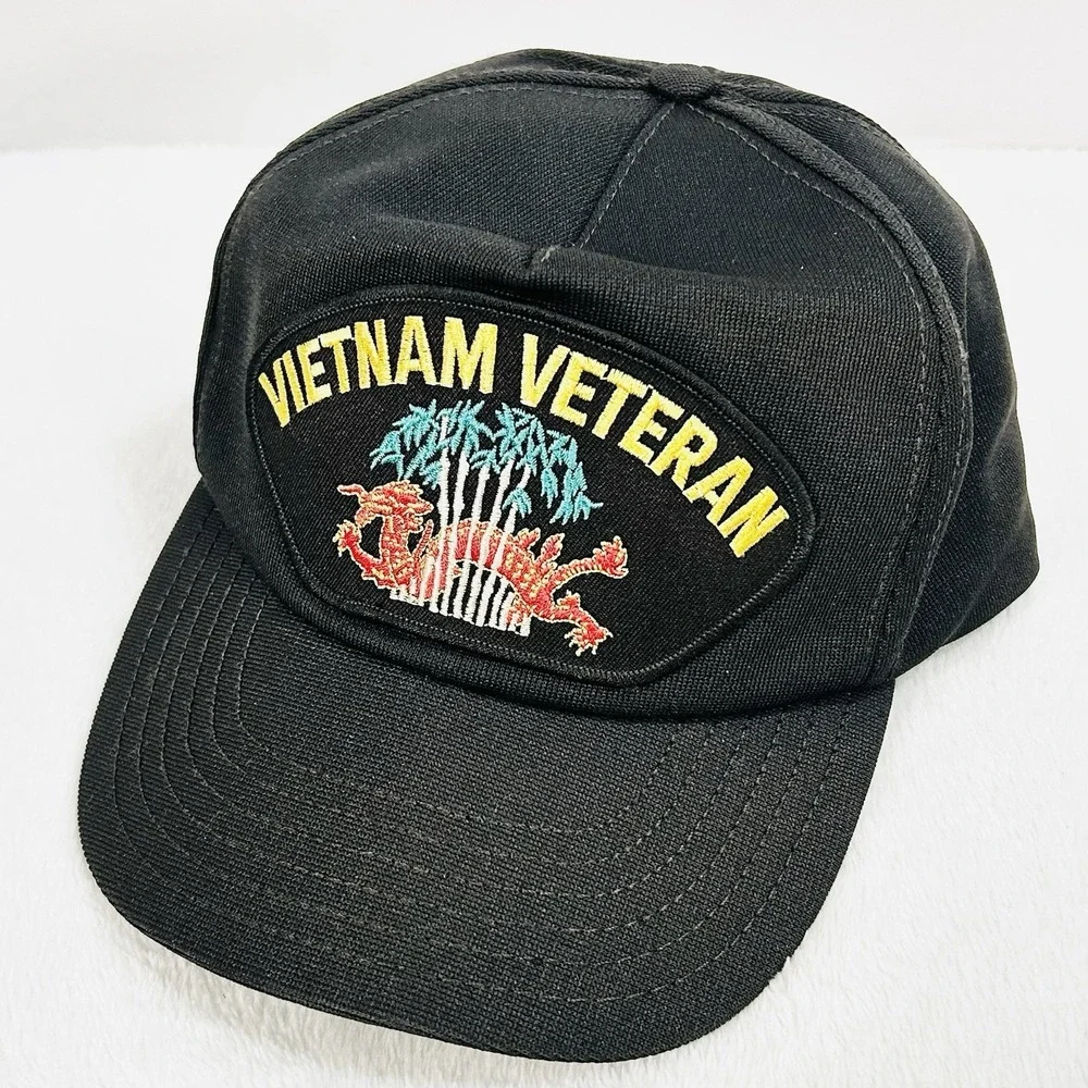 Vietnam Veteran Patch Vintage Made in USA Hat Cap Adjustable Snapback Black